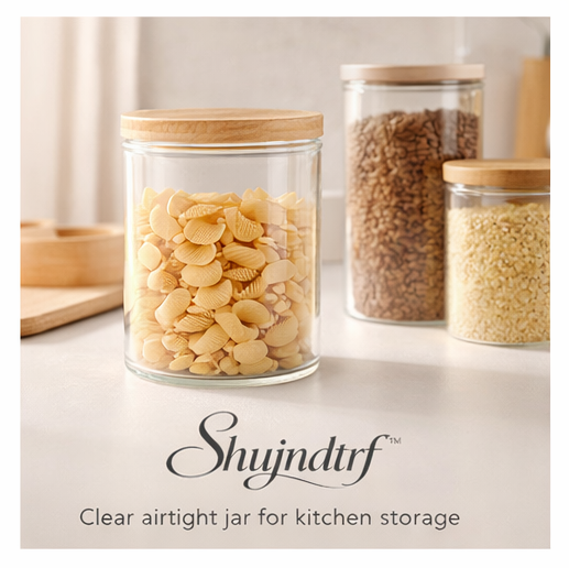 Shujndtrf™ Glass Storage Jar with Airtight Bamboo Lid