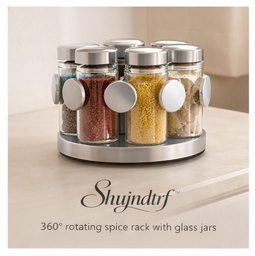 Shujndtrf™ Rotating Spice Rack Organizer with Glass Jars
