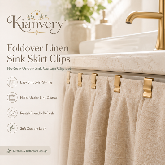 Kianvery™ Foldover Linen Sink Skirt Clips Under-Sink Curtain Clip Set, Bathroom Vanity Styling, Kitchen Cabinet Decor, No-Sew Home Refresh