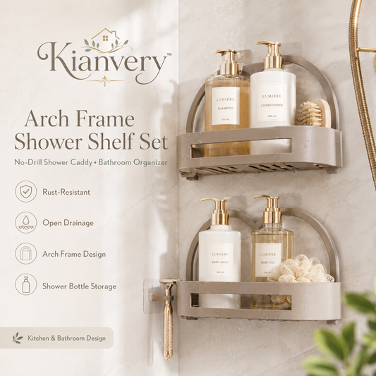 Kianvery™ Arch Frame Shower Shelf Set No-Drill Shower Caddy, Bathroom Organizer Shelves, Shampoo Holder, Rust-Resistant Storage, Matte Taupe